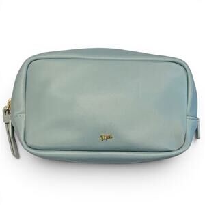Samantha Thavasa Zip Around Toiletries Bag Blue Nylon Leather Makeup Pouch NEW